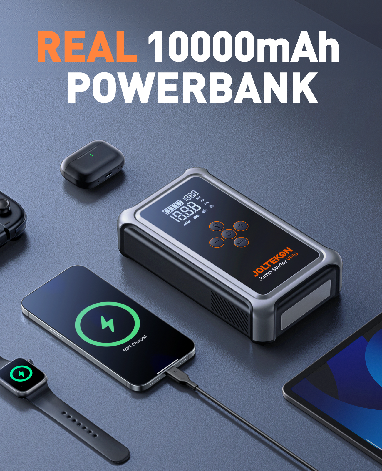 Jump Starter with Air Compressor, 5000A Portable Car Battery Jumper Starter(ALL Gas/10L Diesel) with 150PSI Auto-Shutoff Tire Inflator, 12V Supersafe Lithium Jump Box for Car battery Portable