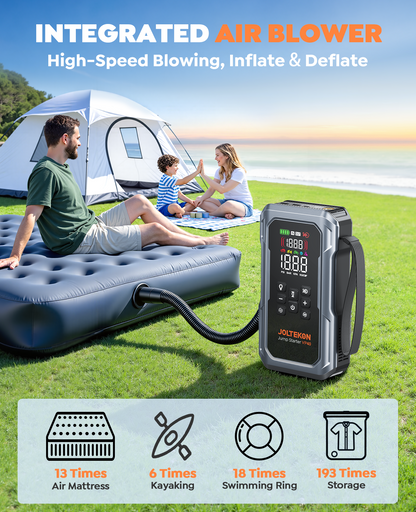 6000A 160PSI 9-in-1 Car Battery Jump Starter with Air Compressor & Air Blower (All Gas 12L Diesel), Battery Jumper Starter Portable Jump Box for Car Battery with 800LM Light/18W Fast Charge