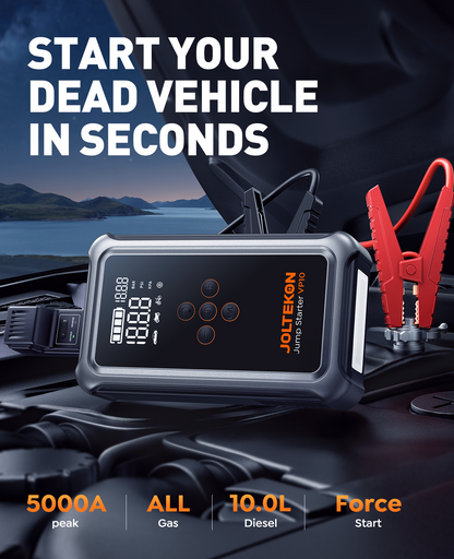 5000A 150PSI Jump Starter Power Pack with Air Compressor, 12V Car Battery Booster Jump Starter Power Bank(all Gas/10L Diesel), Car Starter with LED Flashlight, Jump Pack with Jump Leads