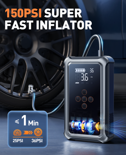 5000A 150PSI Jump Starter Power Pack with Air Compressor, 12V Car Battery Booster Jump Starter Power Bank(all Gas/10L Diesel), Car Starter with LED Flashlight, Jump Pack with Jump Leads