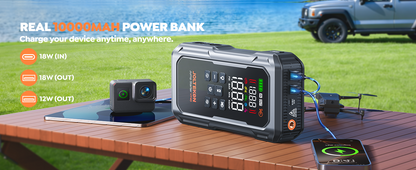 6000A 160PSI 9-in-1 Car Battery Jump Starter with Air Compressor & Air Blower (All Gas 12L Diesel), Battery Jumper Starter Portable Jump Box for Car Battery with 800LM Light/18W Fast Charge
